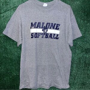 Malone College Softball Gray Shirt L Gildan tag Ohio
